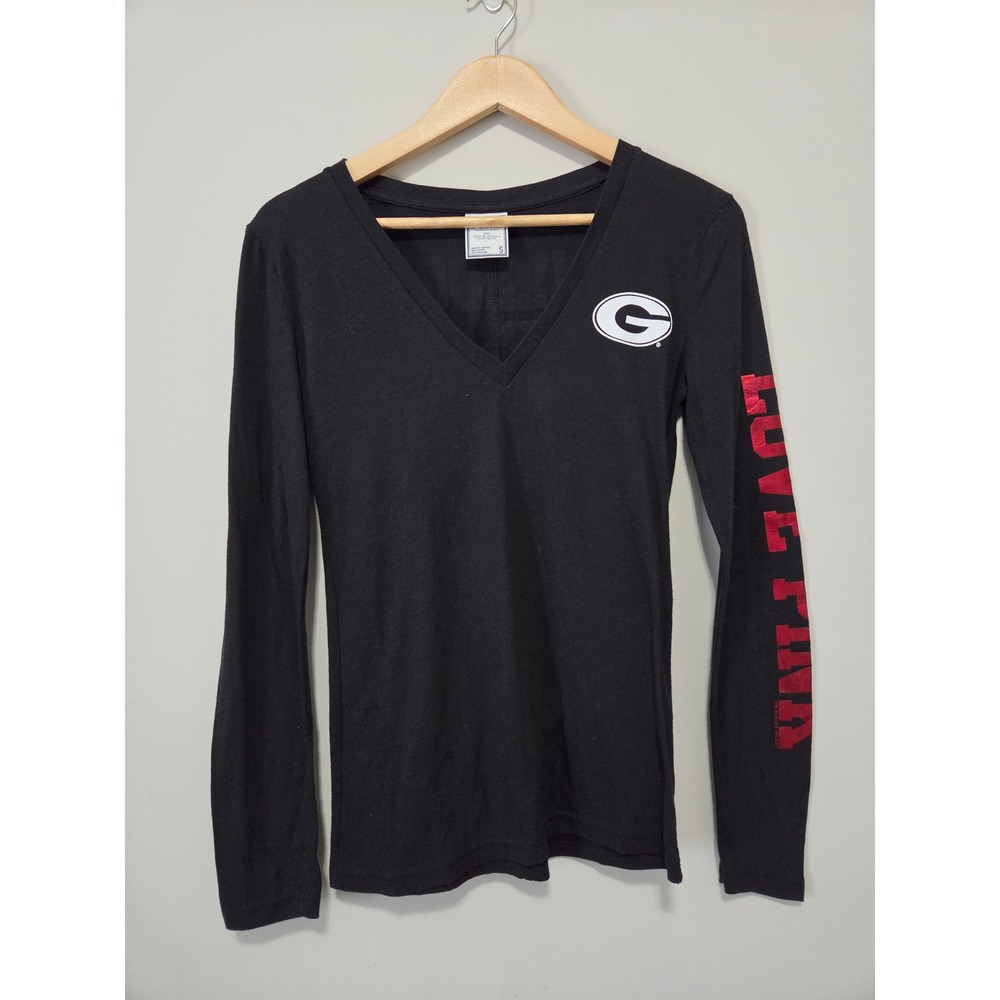 Pink Victoria's Secret Georgia Bulldogs Long Sleeve V-Neck T-Shirt Black Small - Picture 1 of 6